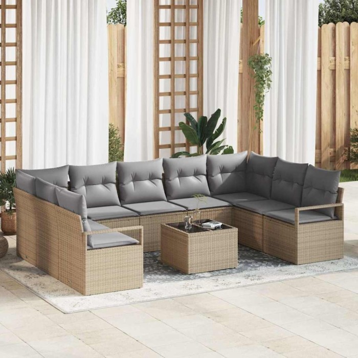 vidaXL Set de canapele pentru grădină 10 pcs Bej Rattan poli 3346550