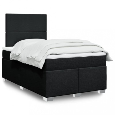 vidaXL Pat box spring cu saltea, negru, 120x200 cm, textil 3290450 foto