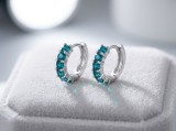 Cercei Creole din Argint 925 cu Zirconiu Albastru Turcoaz, 12 mm