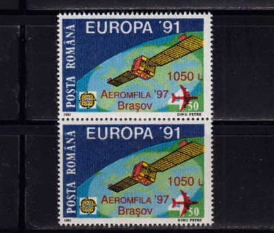 RO 1997 LP1441 &amp;quot;Expo. Fila. &amp;quot;Aeromfila &amp;#039;97&amp;quot; - supra.&amp;quot; ,pereche (V sau H !), MNH foto