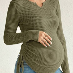 Bluza din tricot, cu maneca lunga, Maternity, verde, dama, Shein