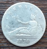 (A522) MONEDA DIN ARGINT SPANIA - 2 PESETAS 1870 DEM, 10 GRAME, PURITATE 835, Europa