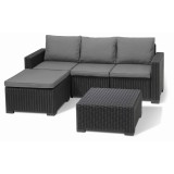 Set mobilier gradina, material polipropilena, Keter California, pentru balcon si terasa, 3 locuri, cu scaun, cu masuta cafea, culoare grafit, rezisten