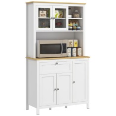 HOMCOM Bufet de Bucătărie cu Sertare, Rafturi Deschise și Rafturi Reglabile din Lemn MDF, 100x40x180 cm, Alb | Aosom Romania
