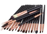 Set 20 pensule machiaj profesionale, peri sintetici moi, maner negru cu finisaj rose gold