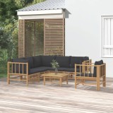 vidaXL Set mobilier de grădină cu perne gri &icirc;nchis, 7 piese, bambus 3155221