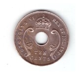 Moneda Africa de Est 10 cents/centi 1941 I, stare foarte buna, curata, Bronz