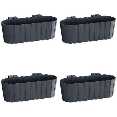 Set 4 jardiniere decorative cu suport de plastic, antracit, 4.9 L, 38.3x21.2x13 cm, Boardee Hook foto