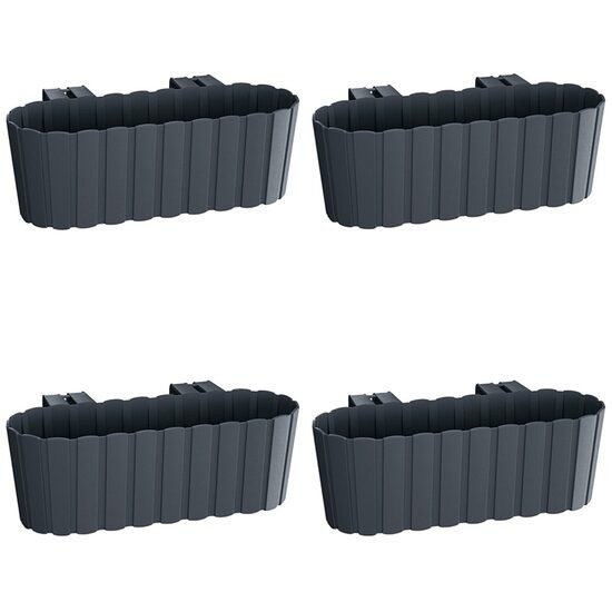Set 4 jardiniere decorative cu suport de plastic, antracit, 4.9 L, 38.3x21.2x13 cm, Boardee Hook
