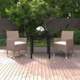 Set mobilier de grădină cu perne, 3 piese, poliratan și sticlă