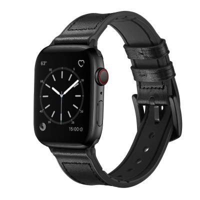 Curea din piele ceas Apple Watch 6 5 4 3 2 1 42mm / 44mm - negru foto