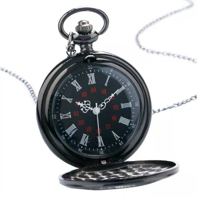 Ceas de buzunar vintage, JustZEN&amp;trade;, cu lant, negru, Quartz, cu baterie foto