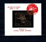 Ajman 1970 - Apollo 13, supratipar pe Neil Armstrong, aselenizarea, colita folio gold, neuzata