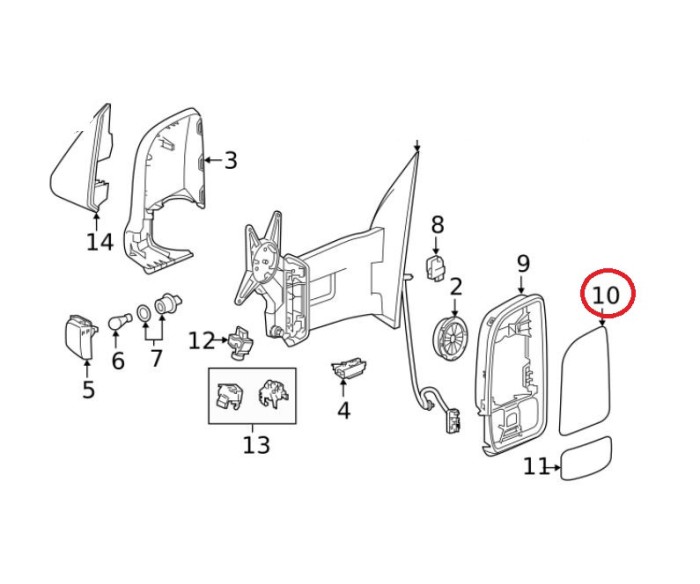 Geam oglinda MERCEDES SPRINTER, 2009-2018; SPRINTER W910, 02.2018-, VW CRAFTER (2E), 2009-04.2017, View Max, partea dreapta, incalzit; sticla convexa