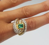 Superb inel luxos din aur, diamante naturale si smarald natural manopera spectaculoasa, 46 - 56, 18k, Galben