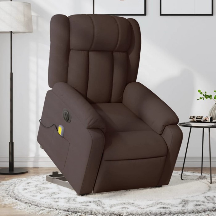 vidaXL Fotoliu electric masaj rabatabil cu ridicare maro &icirc;nchis textil