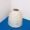 Vază gresie emailată și modelată manual - Moai Face - design scandinav, Danemarca