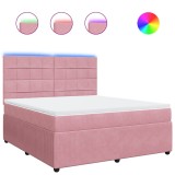 Cumpara ieftin Pat box spring cu saltea, roz, 180x200 cm, catifea