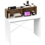 HOMCOM Birou PC pentru Studiu cu Blat &Icirc;nălțat și 2 Rafturi, 110x50x102.6 cm, Alb și Maro Nuc | Aosom Romania