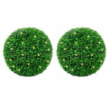 VidaXL Mingi artificiale din lemn de cimiș cu lumini LED 2 buc Verde
