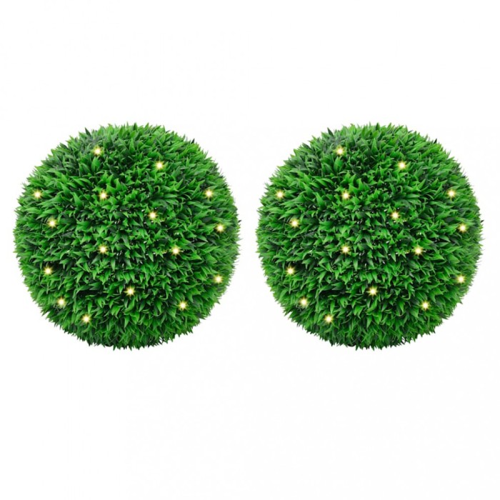 vidaXL Mingi artificiale din lemn de cimiș cu lumini LED 2 buc Verde