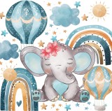 Set de stickere pentru perete Bdecoll, 3 foi, model elefant, vinil, multicolor