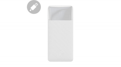 Baseus Bipow powerbank cu afișaj 30000mAh 15W alb (ediție de peste mări) + cablu USB-A - Micro USB 0,25m alb (PPBD050202) foto