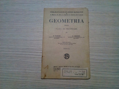 GEOMETRIA pentru Clasa III Secundara - D. Pompeiu, O. Onicescu -1935, 59 p. foto
