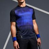 Tricou Tenis TTS500 DRY Negru-Albastru Bărbați, Artengo