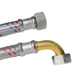 Furtun blindat inox 1/2 inch, DVGW, cu cot la 90 grade, 800mm