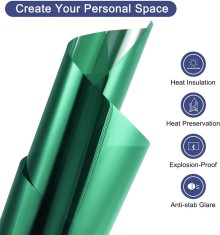 Folie Autoadeziva Pentru Geam cu Protectie Solara UV si Efect de Oglinda, Verde, Calitate Premium, Dimensiune 200 x 60 cm CBD CORAL BEST DEALS 200 cm