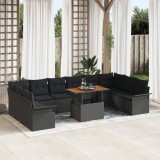 Set canapea gradina Gossi 11 piese perne poliratan negru, canapea gradina Gossi 2 locuri depozitare perne poliratan negru