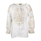 Cumpara ieftin Bluza Alba cu Motiv Floral Crem - BMG173