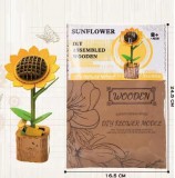 Set creativ DIY floare decorativa din lemn pentru asamblare si pictura, 88 piese, Floarea soarelui