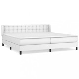 Cumpara ieftin Pat cu arcuri, cu saltea, alb, 200x200 cm, piele ecologica