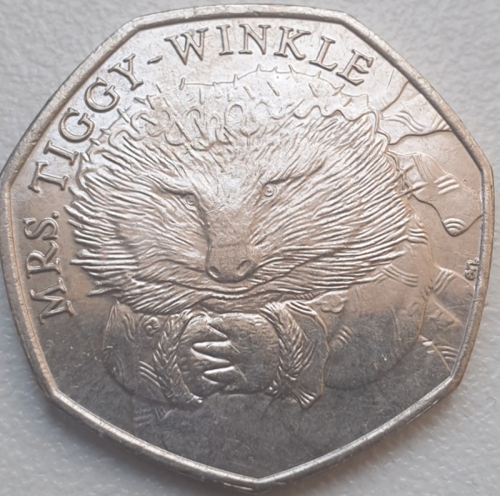 Monedă 50 pence 2016 Marea Britanie, Mrs. Tiggy-Winkle