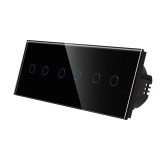 Intrerupator dublu x 3 cu indicator luminos, Luxion LX-ST-201/201/201-B, touch, incastrat, rama din sticla inclusa, negru