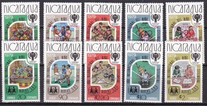 Nicaragua 1980 sport olimpiada MI 2080-84 a+b ( supr. rosu si argintiu) MNH