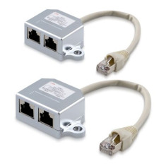 Set 2 Splittere cablu retea T RJ45 la 2 porturi RJ45 LAN, Kwmobile, Argintiu, Metal, 40679