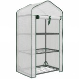Outsunny Mini Seră pe 3 Nivele cu Acoperiș PE &Icirc;ntărit, Seră Portabilă cu Ușă Rulantă și Rafturi din S&acirc;rmă, 59x39x127 cm, Alb | Aosom Romania