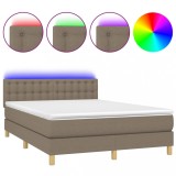 Cumpara ieftin Pat cu arcuri, saltea si LED, gri taupe, 140x190 cm, textil