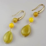Cumpara ieftin Cercei Argint 925 cu Jad Birmanez &amp; Agat Galben, placati Aur - Cercei Fashion Vibrant, Made in Italy, 5cm
