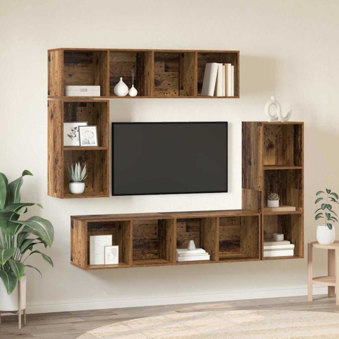 vidaXL Set comodă TV 4 pcs Lemn vechi 37 x 37 x 142.5 cm Lemn compozit 3393222
