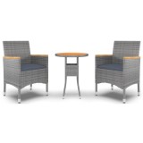 Set mobilier de gradina, 3 piese, gri, poliratan