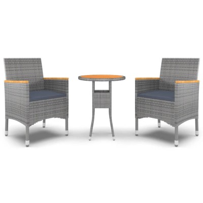 Set mobilier de gradina, 3 piese, gri, poliratan foto