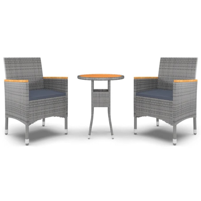 Set mobilier de gradina, 3 piese, gri, poliratan