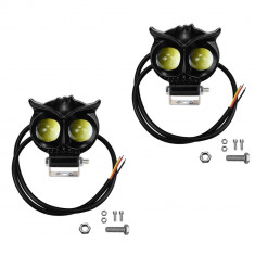 Set 2 proiectoare auto LED tip bufnita, 40W, 12/24V, 2 faze, IP68