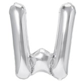 Balon folie metalizata litera w, flippy, 40 cm, umflati cu heliu sau aer, ambalaj individual, pai inclus, argintiu