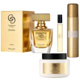 Set complet Giordani Gold Essenza cu apa de parfum 50 ml, mini parfum 8 ml, crema de corp 250 ml si deodorant 75 ml, aroma floral-lemnoasa luminoasa p