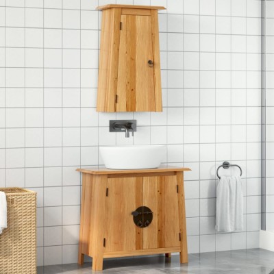 Set mobilier de baie, 2 piese, lemn masiv de pin foto